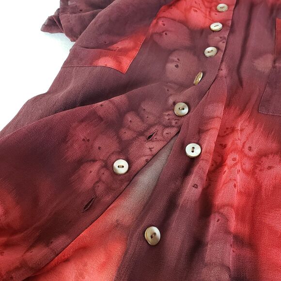 ZAPA Burgundy Sheer Button Up Blouse Womens Large? Artsy Whimsigoth Indie - Picture 7 of 9
